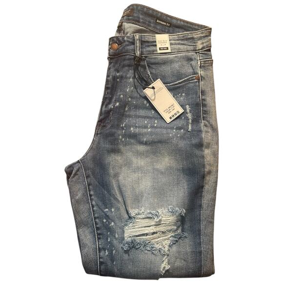 Judy Blue Boyfriend Fit Jeans 14W Mid Rise Distressed Paint Spatter Stretch NWT - Picture 10 of 15